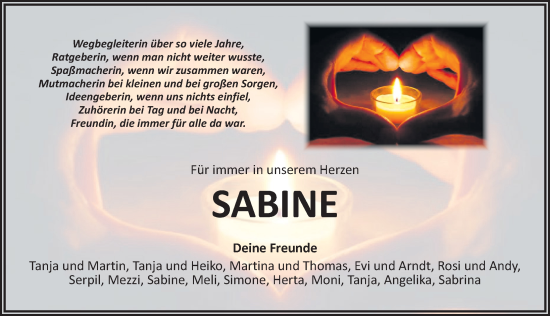 Traueranzeige von Sabine Lindörfer von Dinkelsbühl/ Feuchtwangen