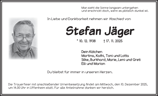 Traueranzeige von Stefan Jäger von Neustadt/ Scheinfeld/ Uffenheim