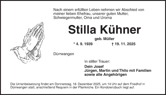 Traueranzeige von Stilla Kühner von Dinkelsbühl/ Feuchtwangen