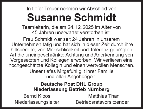 Traueranzeige von Susanne Schmidt von Ansbach