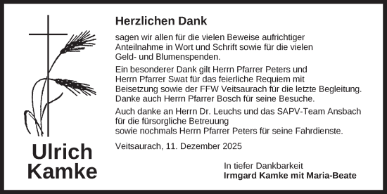 Traueranzeige von Ulrich Kamke von Ansbach