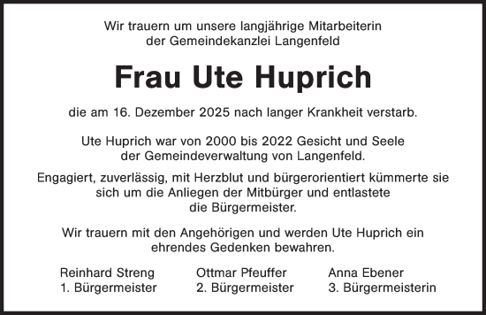 Traueranzeige von Ute Huprich von Neustadt/ Scheinfeld/ Uffenheim