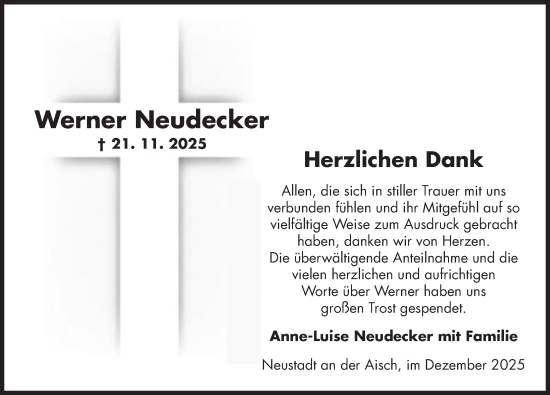 Traueranzeige von Werner Neudecker von Neustadt/ Scheinfeld/ Uffenheim