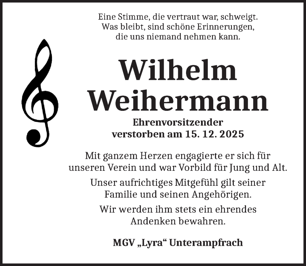  Traueranzeige für Wilhelm Weihermann vom 19.12.2025 aus Dinkelsbühl/ Feuchtwangen