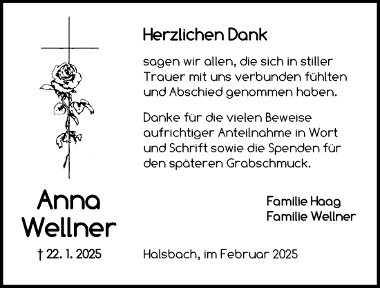 Traueranzeige von Anna Wellner von Dinkelsbühl/ Feuchtwangen