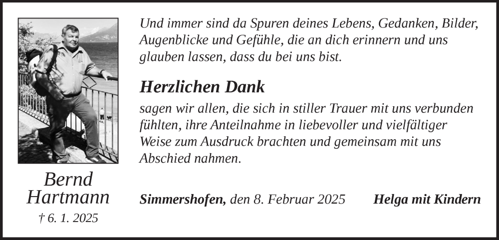  Traueranzeige für Bernd Hartmann vom 08.02.2025 aus Neustadt/ Scheinfeld/ Uffenheim