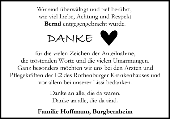 Traueranzeige von Bernd Hoffmann von Neustadt/ Scheinfeld/ Uffenheim