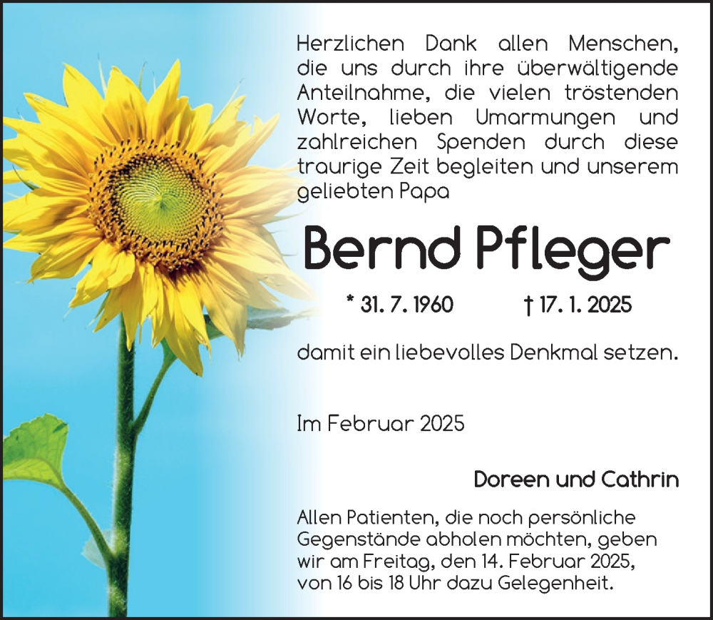  Traueranzeige für Bernd Pfleger vom 08.02.2025 aus Ansbach