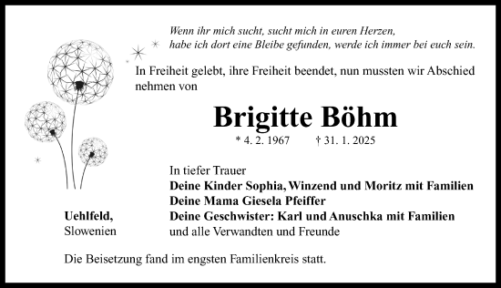 Traueranzeige von Brigitte Böhm von Neustadt/ Scheinfeld/ Uffenheim