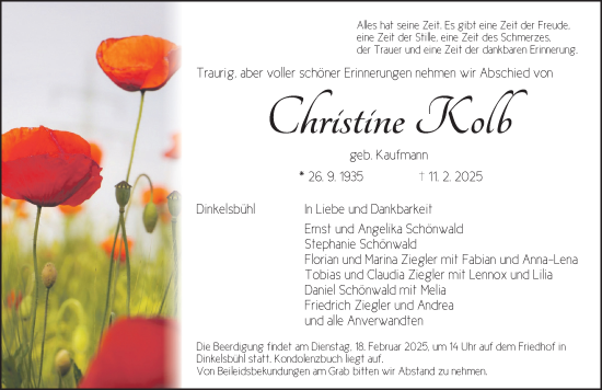 Traueranzeige von Christine Kolb von Dinkelsbühl/ Feuchtwangen