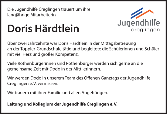 Traueranzeige von Doris Härdtlein von Rothenburg