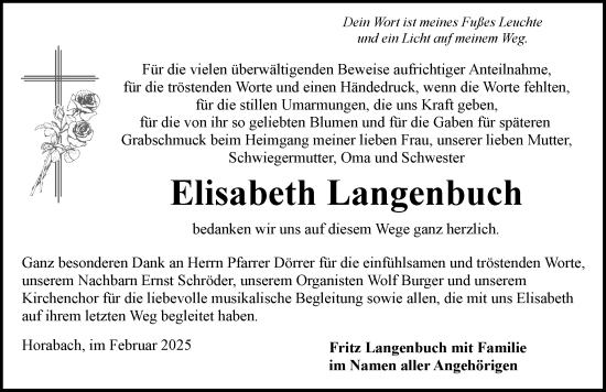 Traueranzeige von Elisabeth Langenbuch von Rothenburg