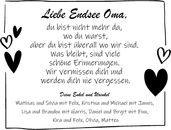 Traueranzeige von Endsee  von Rothenburg