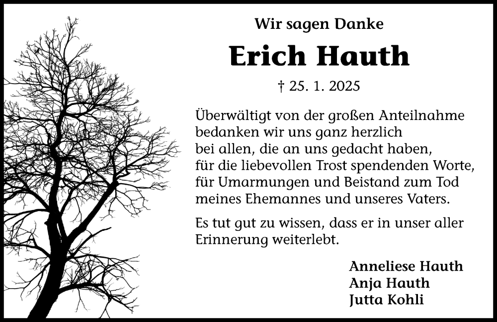  Traueranzeige für Erich Hauth vom 26.02.2025 aus Neustadt/ Scheinfeld/ Uffenheim