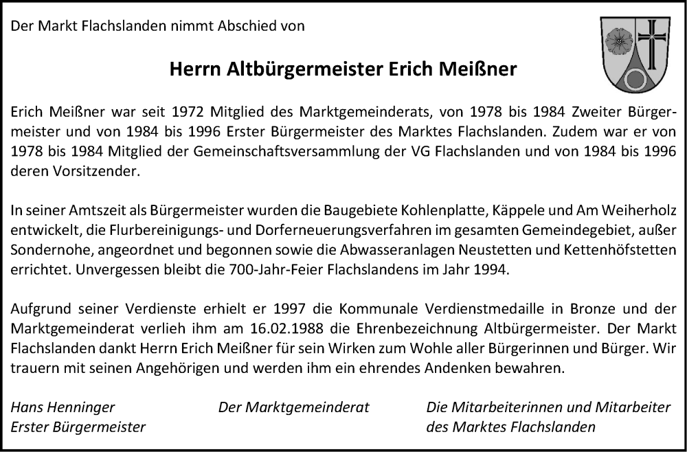  Traueranzeige für Erich Meißner vom 06.02.2025 aus Ansbach