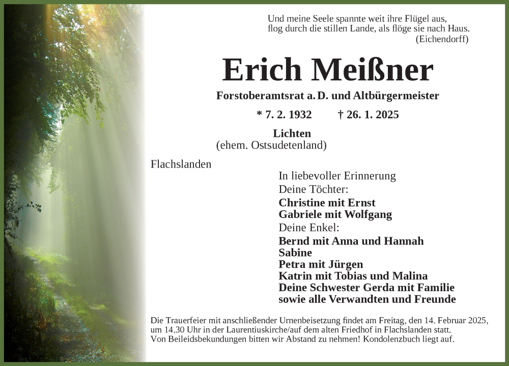  Traueranzeige für Erich Meißner vom 04.02.2025 aus Ansbach
