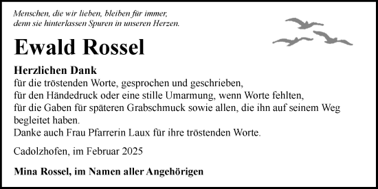 Traueranzeige von Ewald Rossel von Rothenburg