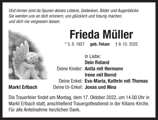Traueranzeige von Frieda Müller von Neustadt/ Scheinfeld/ Uffenheim