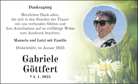 Traueranzeige von Gabriele Göttfert von Dinkelsbühl/ Feuchtwangen