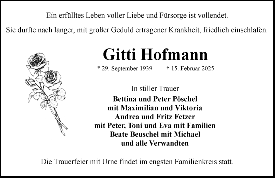 Traueranzeige von Gitti Hofmann von Rothenburg