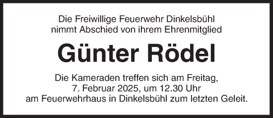 Traueranzeige von Günter Rödel von Dinkelsbühl/ Feuchtwangen