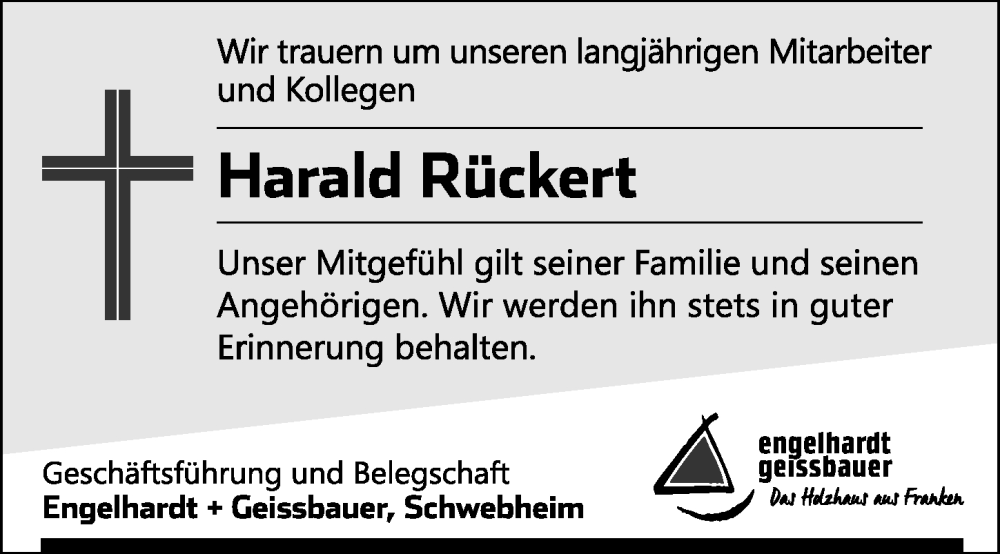  Traueranzeige für Harald Rückert vom 01.03.2025 aus Neustadt/ Scheinfeld/ Uffenheim