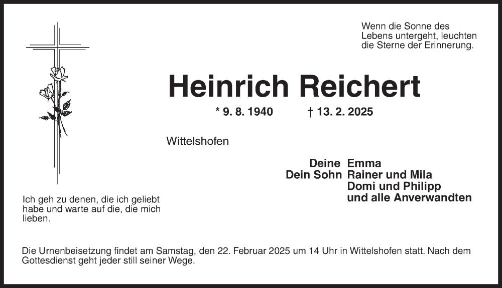 Traueranzeige für Heinrich Reichert vom 20.02.2025 aus Dinkelsbühl/ Feuchtwangen