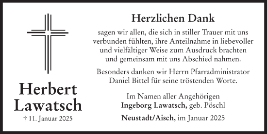 Traueranzeige von Herbert Lawatsch von Neustadt/ Scheinfeld/ Uffenheim