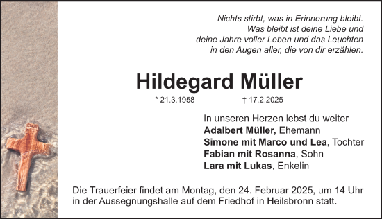 Traueranzeige von Hildegard Müller von Ansbach