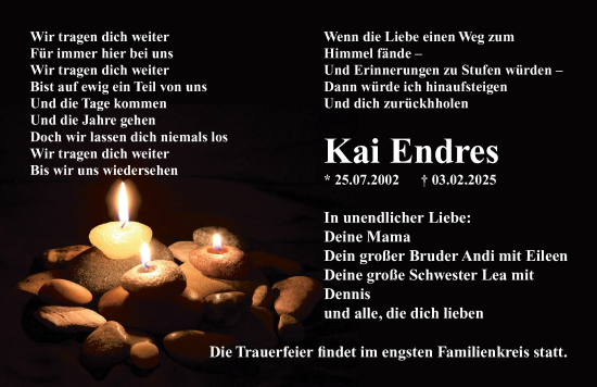 Traueranzeige von Kai Endres von Neustadt/ Scheinfeld/ Uffenheim