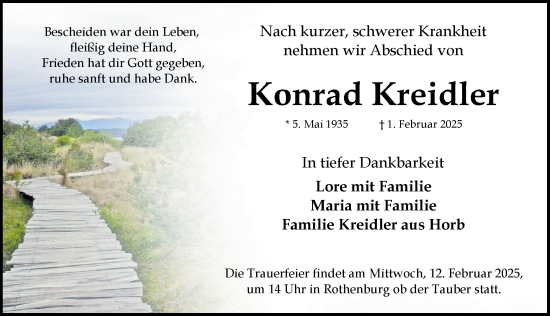 Traueranzeige von Konrad Kreidler von Rothenburg