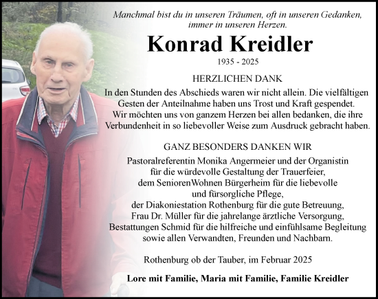 Traueranzeige von Konrad Kreidler von Rothenburg