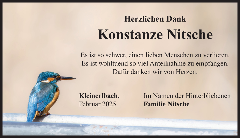  Traueranzeige für Konstanze Nitsche vom 08.02.2025 aus Neustadt/ Scheinfeld/ Uffenheim