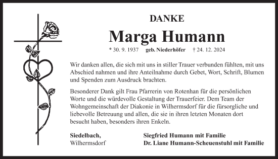 Traueranzeige von Marga Humann von Neustadt/ Scheinfeld/ Uffenheim