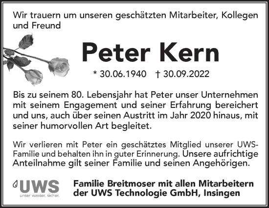 Traueranzeige von Peter Kern von Rothenburg