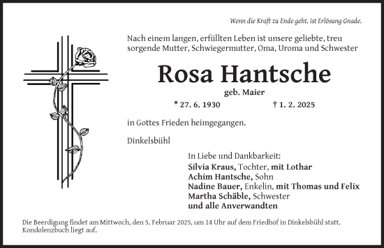 Traueranzeige von Rosa Hantsche von Dinkelsbühl/ Feuchtwangen