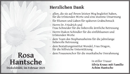 Traueranzeige von Rosa Hantsche von Dinkelsbühl/ Feuchtwangen