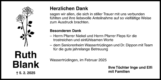 Traueranzeige von Ruth Blank von Dinkelsbühl/ Feuchtwangen