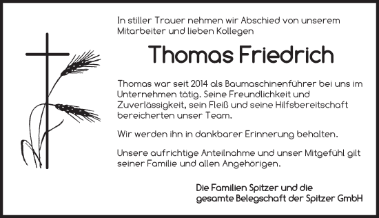 Traueranzeige von Thomas Friedrich von Neustadt/ Scheinfeld/ Uffenheim