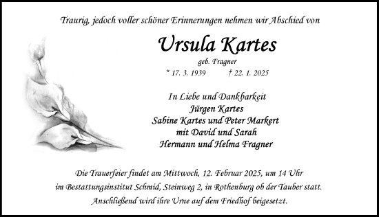 Traueranzeige von Ursula Kartes von Rothenburg