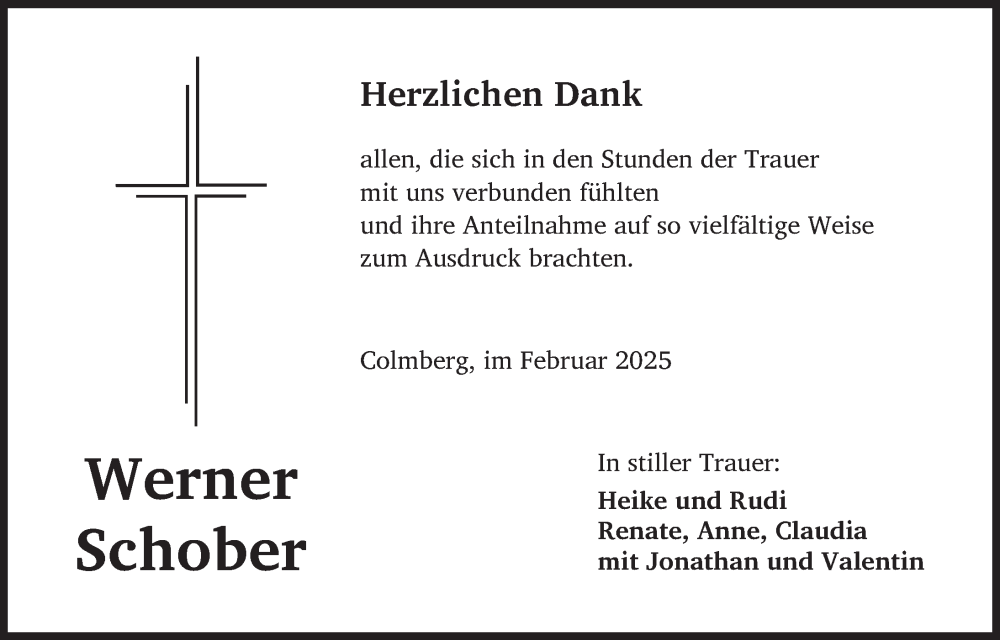  Traueranzeige für Werner Schober vom 08.02.2025 aus Ansbach