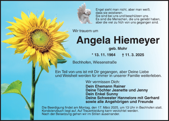 Traueranzeige von Angela Hiemeyer von Ansbach