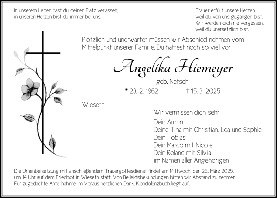 Traueranzeige von Angelika Hiemeyer von Dinkelsbühl/ Feuchtwangen