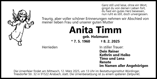 Traueranzeige von Anita Timm von Ansbach