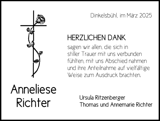 Traueranzeige von Anneliese Richter von Dinkelsbühl/ Feuchtwangen
