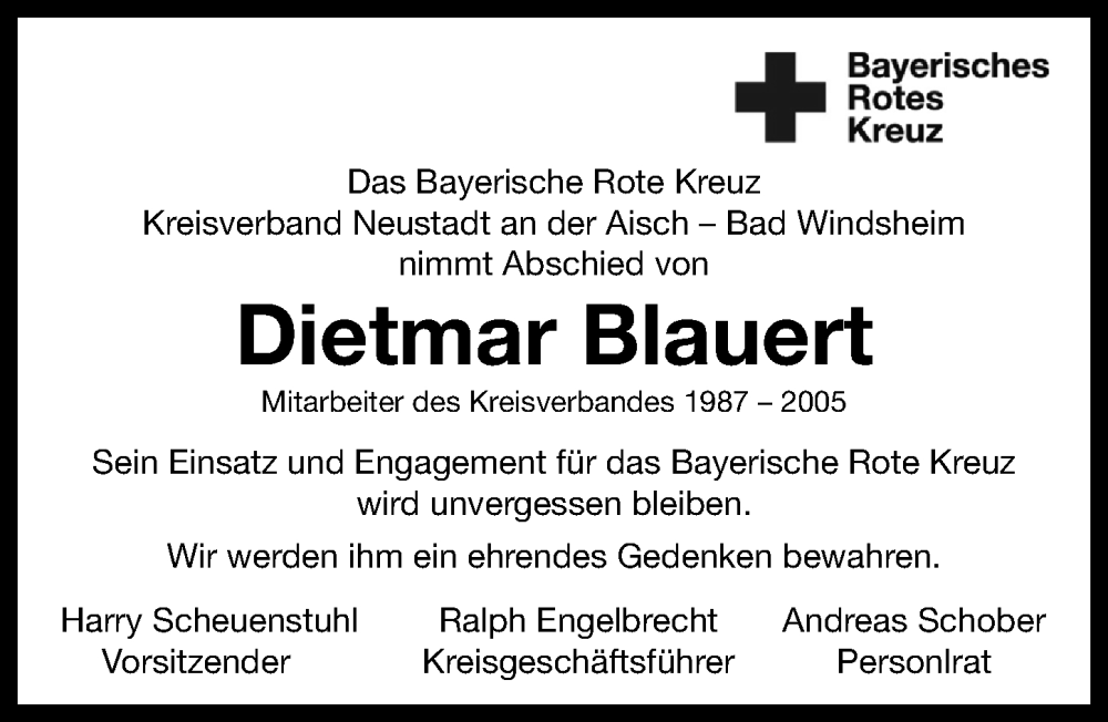  Traueranzeige für Dietmar Blauert vom 05.03.2025 aus Neustadt/ Scheinfeld/ Uffenheim