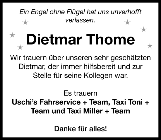 Traueranzeige von Dietmar Thome von Neustadt/ Scheinfeld/ Uffenheim