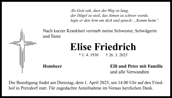Traueranzeige von Elise Friedrich von Neustadt/ Scheinfeld/ Uffenheim