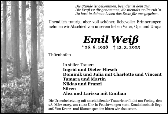 Traueranzeige von Emil Weiß von Dinkelsbühl/ Feuchtwangen