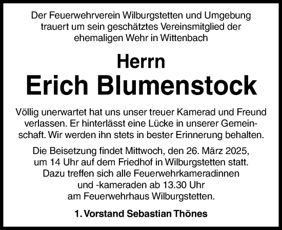 Traueranzeige von Erich Blumenstock von Dinkelsbühl/ Feuchtwangen